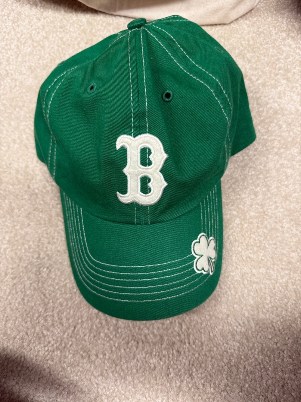 Green Baseball Cap with White 'B' and Shamrock